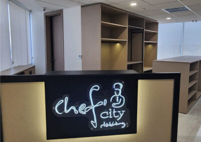 Recepción comercial personalizada del proyecto Chef City diseñada por Tamasa