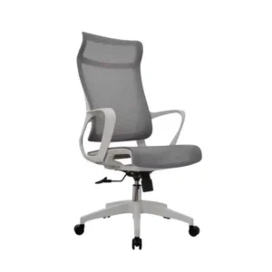 Silla presidencial ergonómica con estructura de polímero negro, soporte lumbar flotante y cabecera ajustable.
